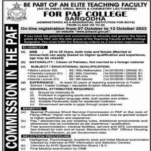 Read more about the article PAF College Sargodha Jobs 2023