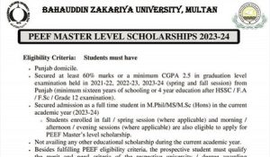 Read more about the article PEEF Master Level Scholarships 2023-2024 Sponsored by BZU, Multan