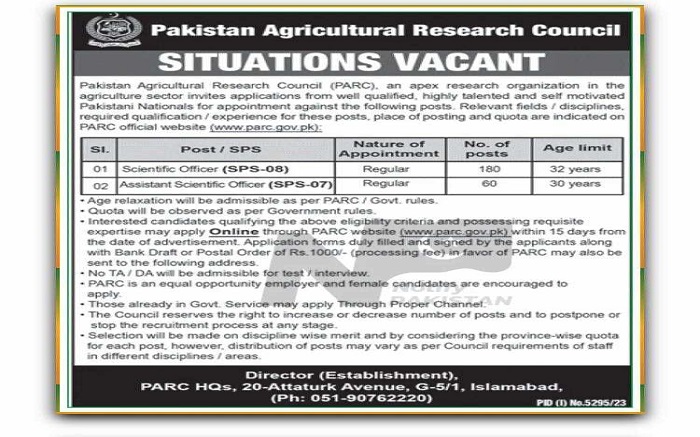 Read more about the article Jobs: Pakistan Agricultural Research Council (PARC) 2024