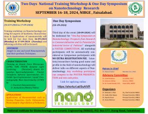 Read more about the article Event: Two days National Training Workshop & One Day Symposium on “Nanotechnology Research” organized by NIBGE, Faisalabad.