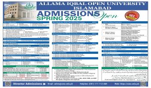 Read more about the article Program: Allama Iqbal Open University Islamabad Spring 2025 Admissions