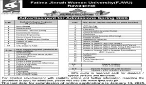 Read more about the article Program: Fatima Jinnah Women University (FJWU), Rawalpindi Admissions Spring 2025