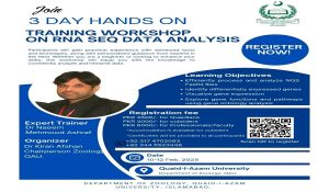 Read more about the article Event: 03-days Hands on Training Workshop on RNA Sequence Data Analysis organized by Zoology Dept, Qau Isb