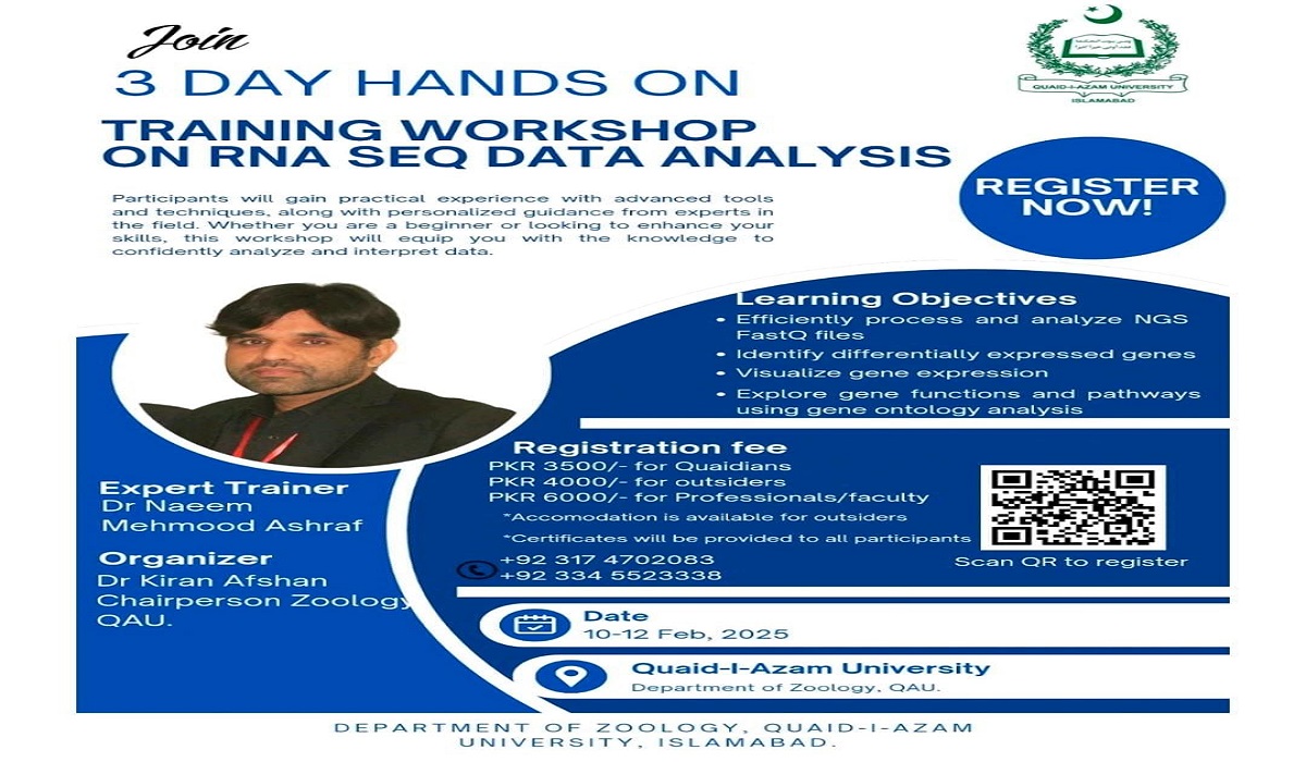 You are currently viewing Event: 03-days Hands on Training Workshop on RNA Sequence Data Analysis organized by Zoology Dept, Qau Isb
