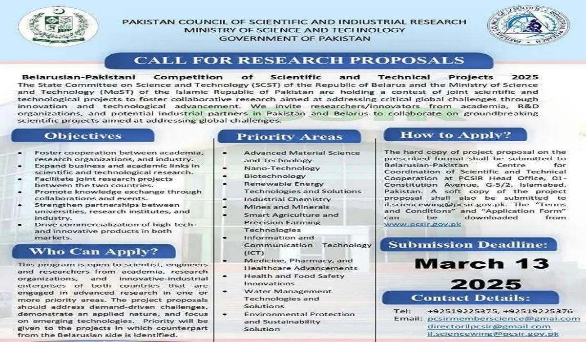 You are currently viewing Program: Pakistan Council of Scientific And Industrial Research Ministry of Scientific and Technology GOP – Call for Research Proposals