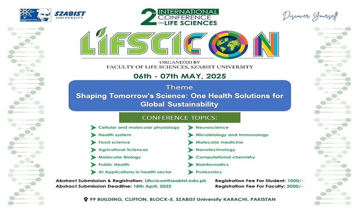 📃 Program: 2nd International Conference on “Life Sciences” – Lifscicon organized by Faculty of Life Sciences, SZABIST University