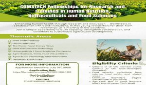 Read more about the article Program: COMSTECH Fellowship for Research and Trainings in Human Nutrition, Nutraceuticals and Food Sciences