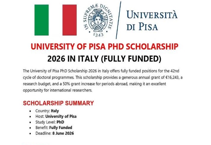 Event: University Of Pisa Fully Funded PhD Scholarships 2026