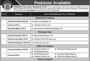 Read more about the article Event: Faculty and Non Faculty Positions Available At COMSATS University Islamabad CUI